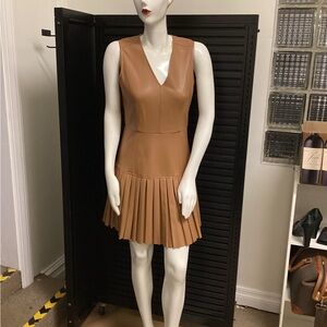Shoshanna Tan Pleated Mini Dress; Size: 2